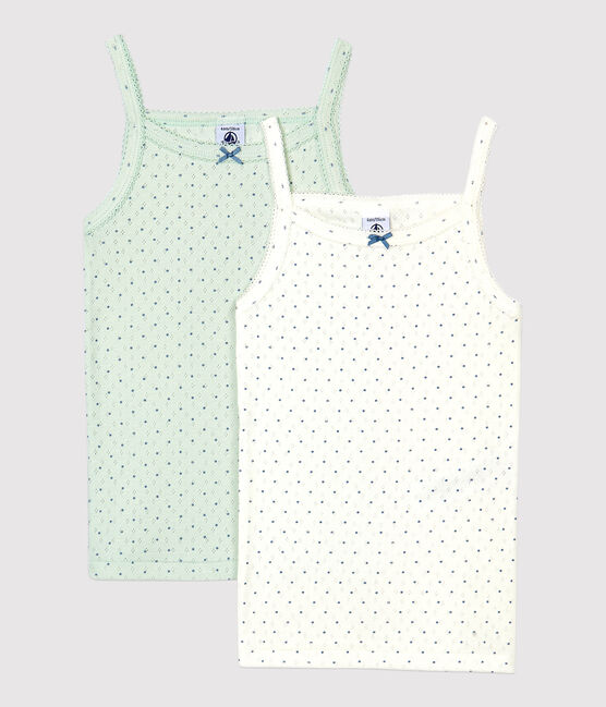 Set van 2 opengewerkte meisjes shirts met schouderbandjes van biologisch katoen variante 1